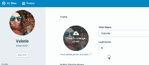Animated GIF showing clicking the button to change the Gravatar